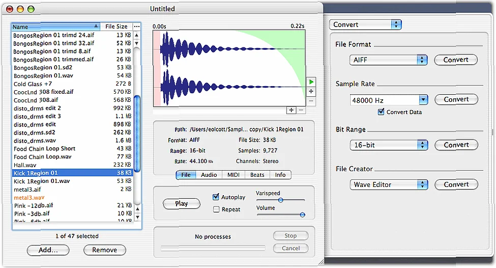 Screenshot of Audio Editing Audiofile Engineering - Sample Manager