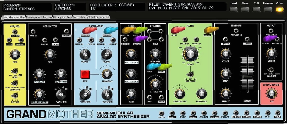 Screenshot of Utility Sunny Synths - Moog Grandmother patch mapper