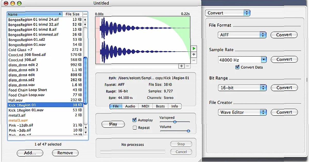 Screenshot of Audio Editing Audiofile Engineering - Sample Manager