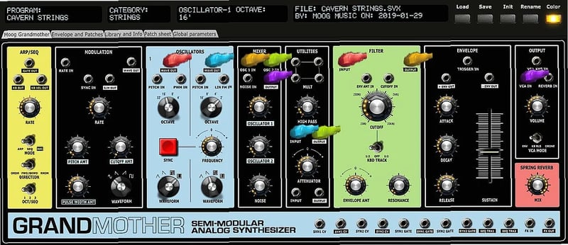 Screenshot of Utility Sunny Synths - Moog Grandmother patch mapper
